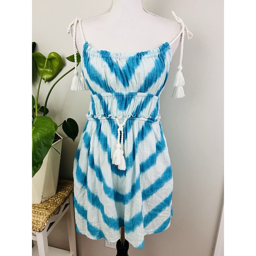Lucky Brand Swim Blue & White Tie Dye Lightweight Pocketed Sun Dress Coverup Lg